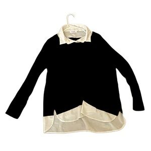 Long Sleeve Twofer Sweater Cardigan Black White